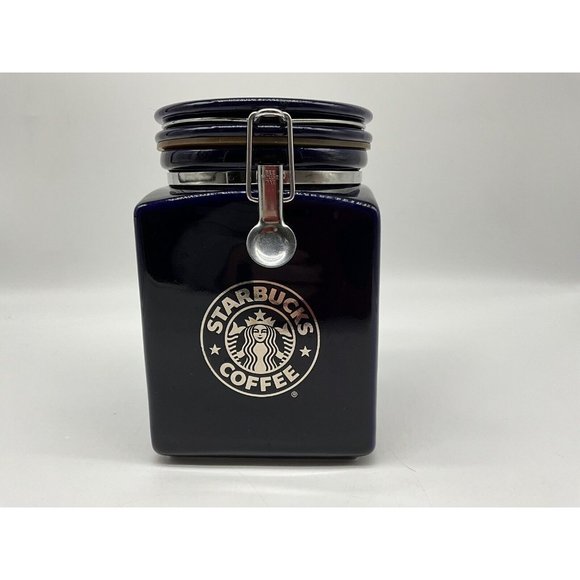 Starbucks Beehouse Cobalt Blue Coffee / Tea Canister With Silver Mermaid Logo - Picture 6 of 16